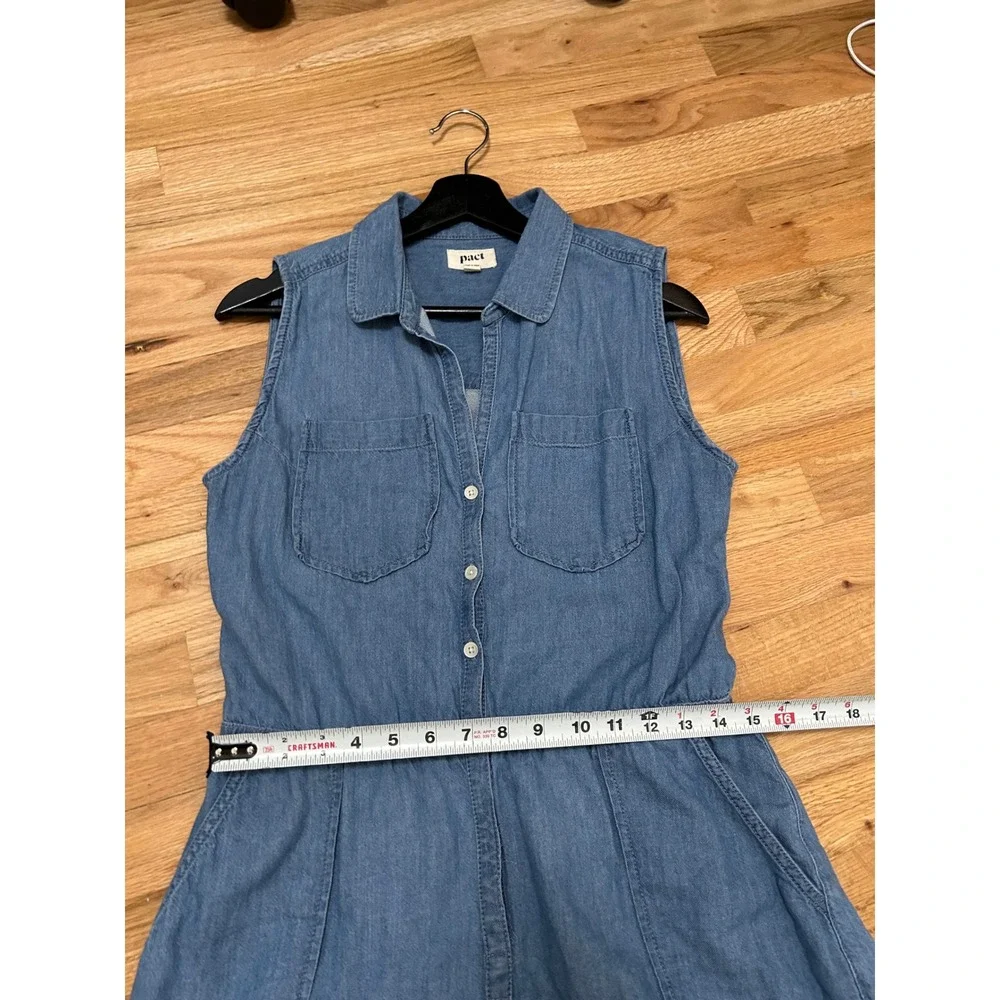 Pact Womens XS Blue Chambray Denim Tank Button Front Utility Romper Pockets